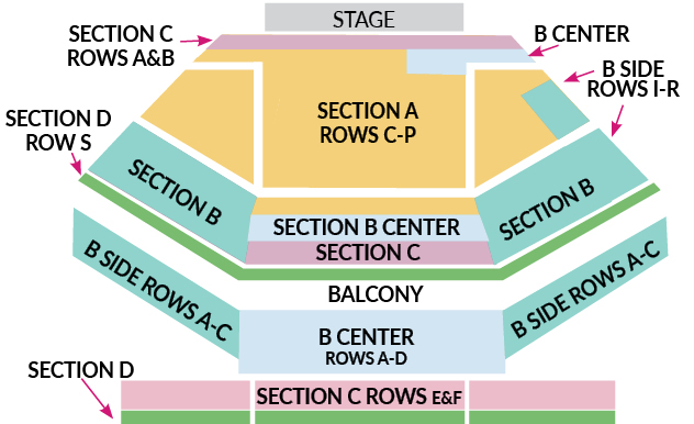 A seating chart for the concert with sections labeled.
